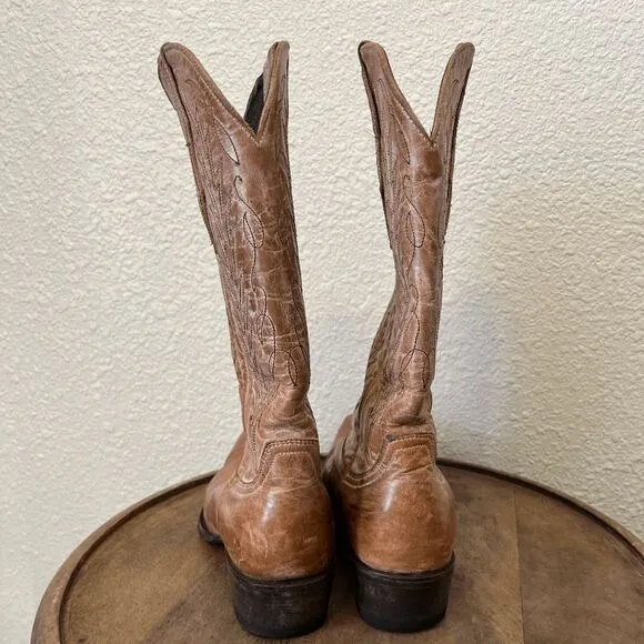 Cavender's Tan Brown Leather Western Boots Women's Size 7.5 B