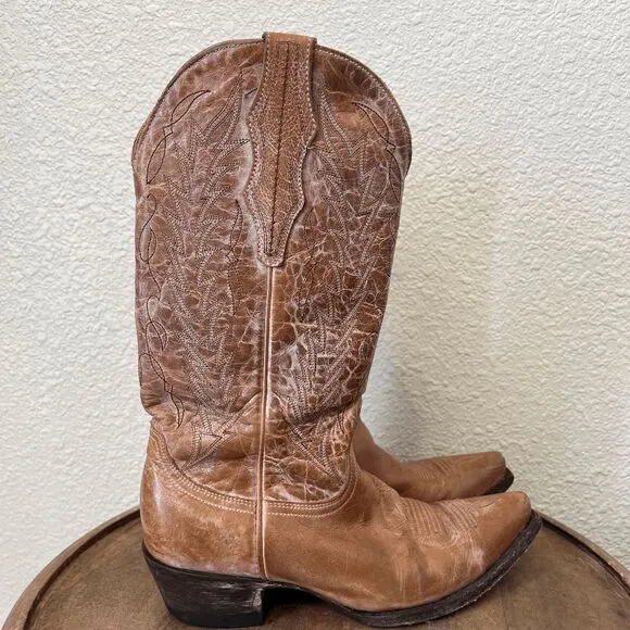 Cavender's Tan Brown Leather Western Boots Women's Size 7.5 B