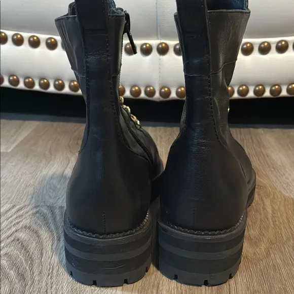 CECELIA NEW YORK Black and Gold Combat Boots with Rugged Design