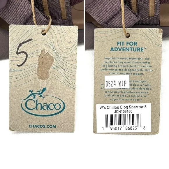 Chaco Chillos Clog Womens Size 5 Sparrow Purple Gray Water Shoes Sandals New NWT