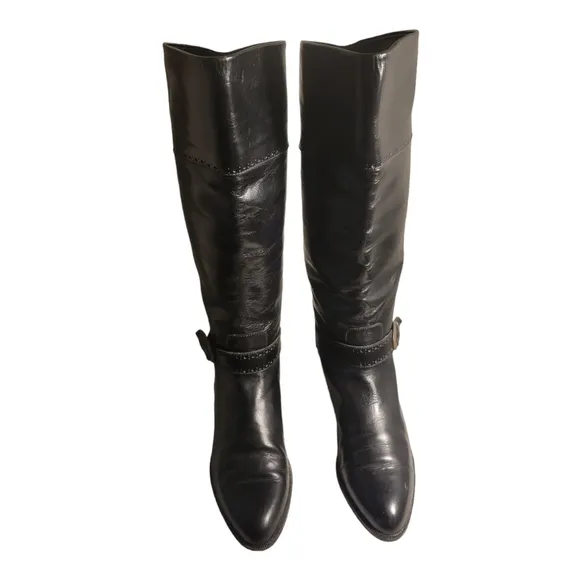 Charles David Size 5.5 B Black Leather Buckle Strap Tall Boots