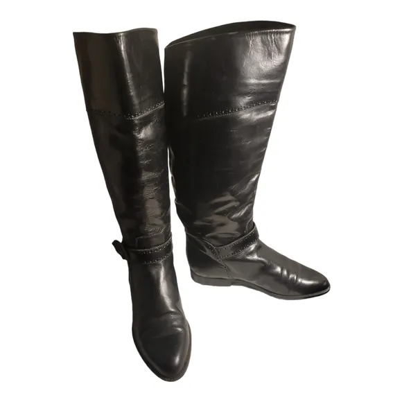 Charles David Size 5.5 B Black Leather Buckle Strap Tall Boots