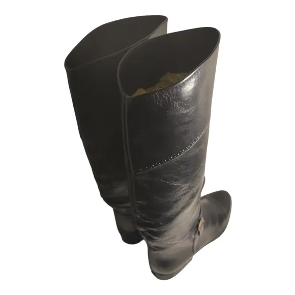 Charles David Size 5.5 B Black Leather Buckle Strap Tall Boots