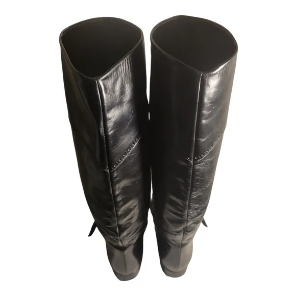 Charles David Size 5.5 B Black Leather Buckle Strap Tall Boots