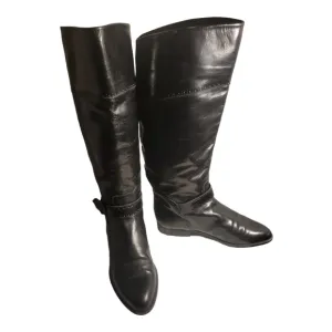 Charles David Size 5.5 B Black Leather Buckle Strap Tall Boots