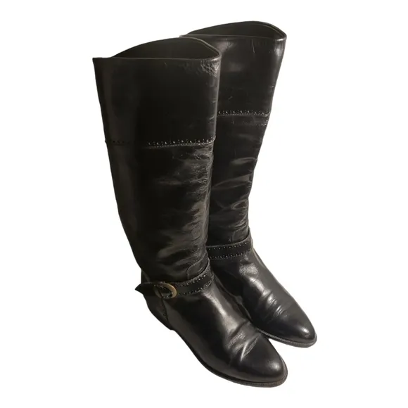Charles David Size 5.5 B Black Leather Buckle Strap Tall Boots