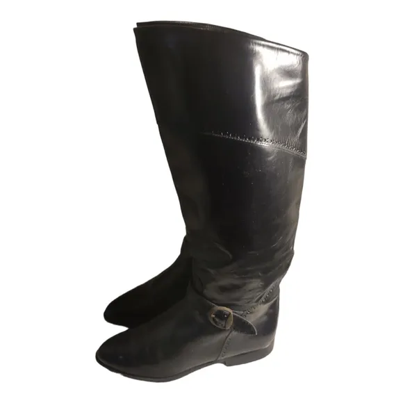 Charles David Size 5.5 B Black Leather Buckle Strap Tall Boots
