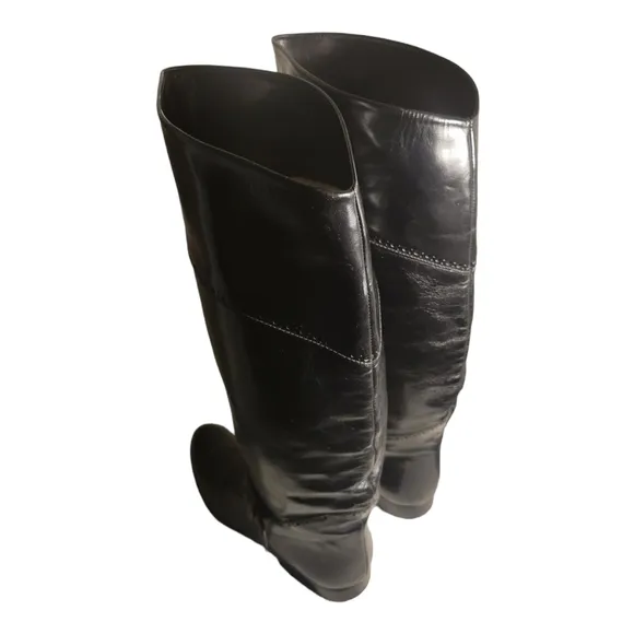 Charles David Size 5.5 B Black Leather Buckle Strap Tall Boots