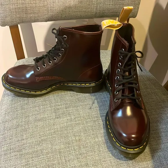 Cherry red Dr. Marten’s air wair boots.