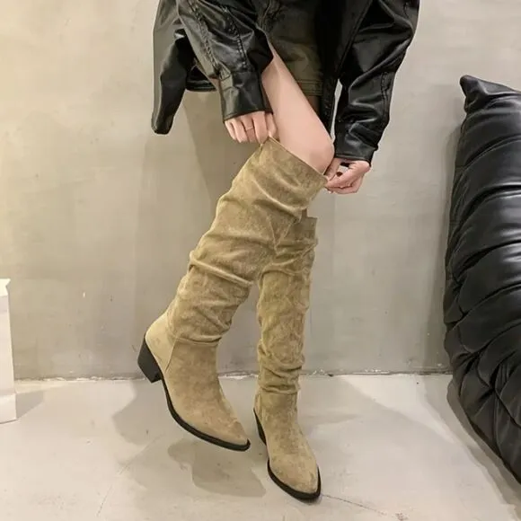 Chic knee high chunky heel boots