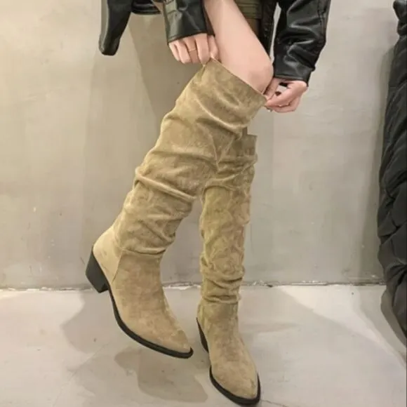 Chic knee high chunky heel boots