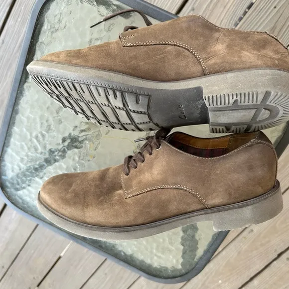 Clarks Aldwin Oxford Brown Suede Mens Cushion Ortholite Lace Dress Shoes Size 12