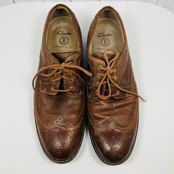Clarks Oxford Wingtip Shoes Mens 13M Brown Leather Dress Shoes 66119
