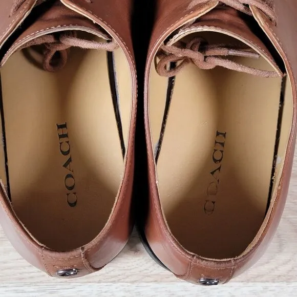 Coach Derby Shoes Mens Size 9 D Brown Black Round Toe Leather Dress FG2990