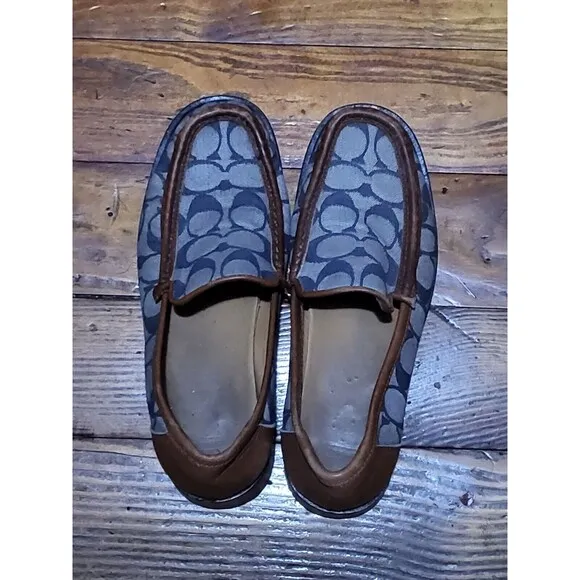 Coach Driving Shoes Signature Vale Blue Grey Jacquard Loafers Women 5.5