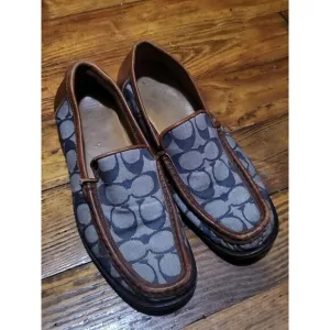 Coach Driving Shoes Signature Vale Blue Grey Jacquard Loafers Women 5.5