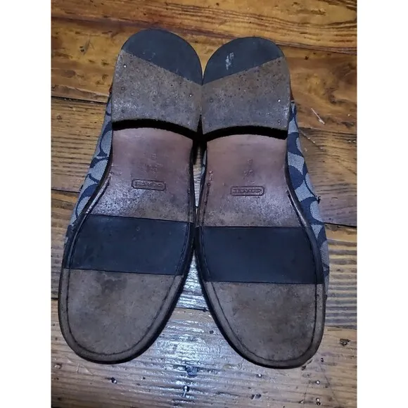 Coach Driving Shoes Signature Vale Blue Grey Jacquard Loafers Women 5.5