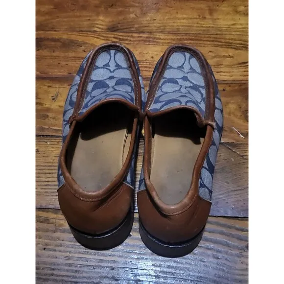 Coach Driving Shoes Signature Vale Blue Grey Jacquard Loafers Women 5.5