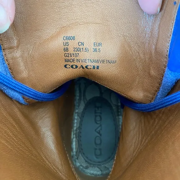 Coach Leather Lug Style Boots with Gold Turnlock Closure in Sapphire Blue 6