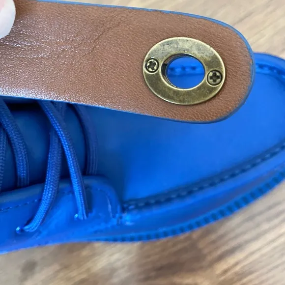 Coach Leather Lug Style Boots with Gold Turnlock Closure in Sapphire Blue 6