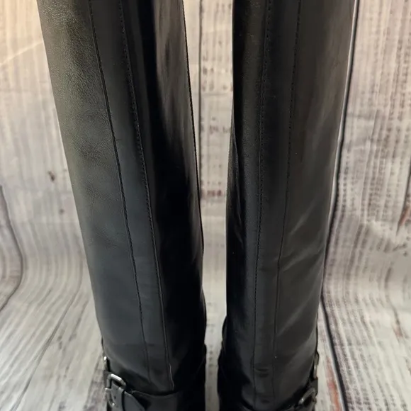 Coach Mabel Calf Black Leather Boots Shoes Chain Accent 5.5 Gorgeous
