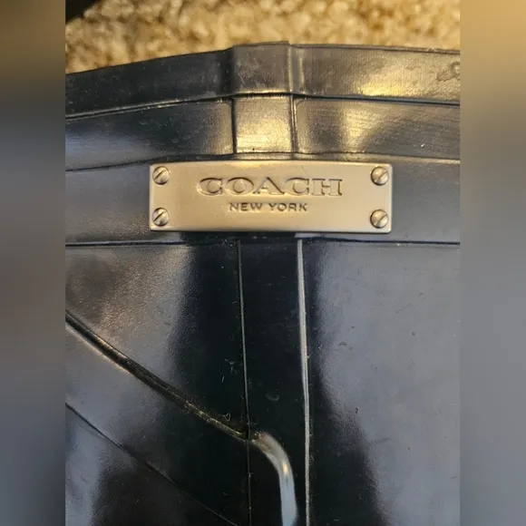 COACH Navy Rubber Rain Mid Calf Boots with Buckle, Size 10B