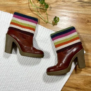Coach SZ 7.5 Laurette Leather Knit Boots