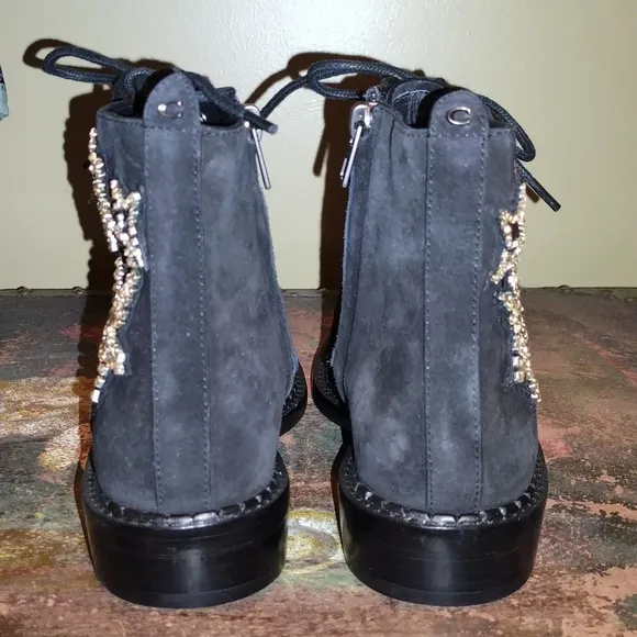 Coach watts suede black boots booties shoes size 5b stars rhinestones new nwot