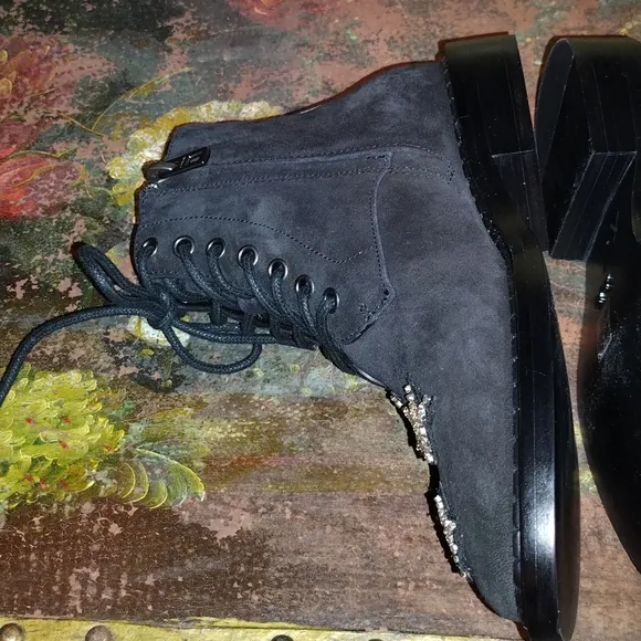 Coach watts suede black boots booties shoes size 5b stars rhinestones new nwot