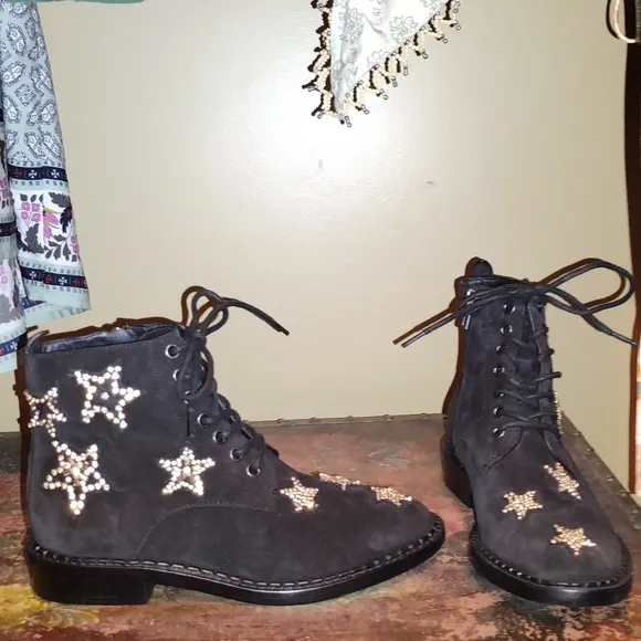 Coach watts suede black boots booties shoes size 5b stars rhinestones new nwot