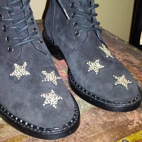 Coach watts suede black boots booties shoes size 5b stars rhinestones new nwot