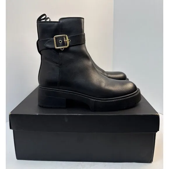 COACH Women's Lacey Leather Ankle Bootie Black CB995 Size 9 B