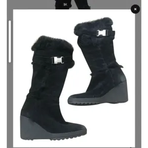 COACH shearling leather &amp; fur Suede sharma wedge Boots p58 G04