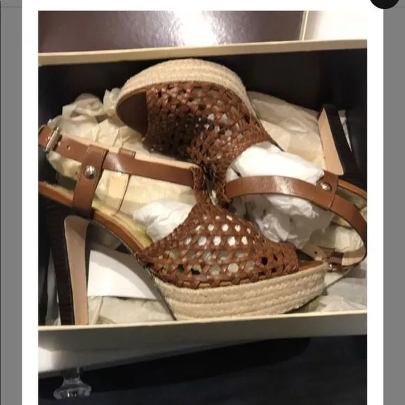 Coach zany woven calf vachetta espadrille stacked stilletto heels shoes   Sz 10