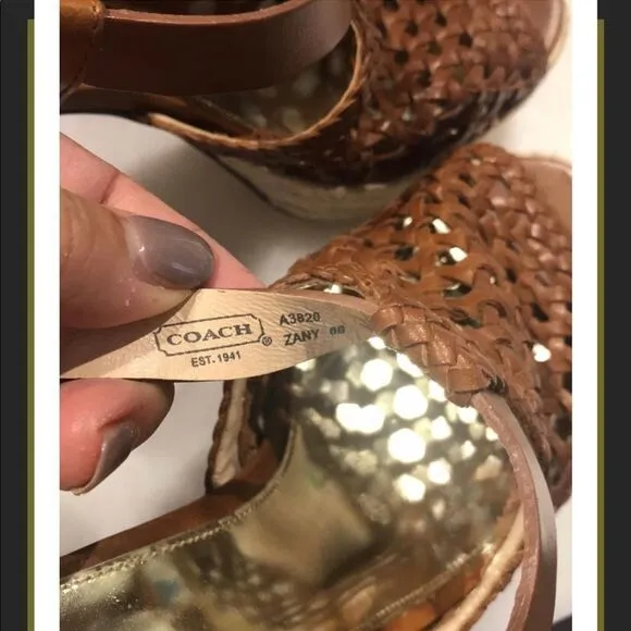 Coach zany woven calf vachetta espadrille stacked stilletto heels shoes   Sz 10