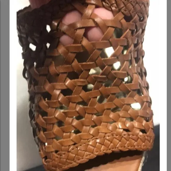 Coach zany woven calf vachetta espadrille stacked stilletto heels shoes   Sz 10
