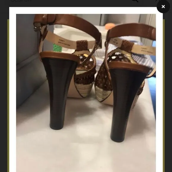 Coach zany woven calf vachetta espadrille stacked stilletto heels shoes   Sz 10