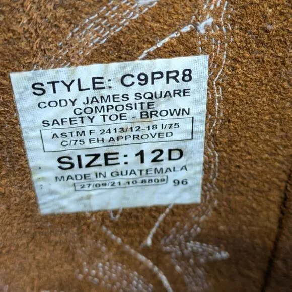 Cody James Mustang Composite Safety Toe Boots EUC $149 Size 12D     S3245