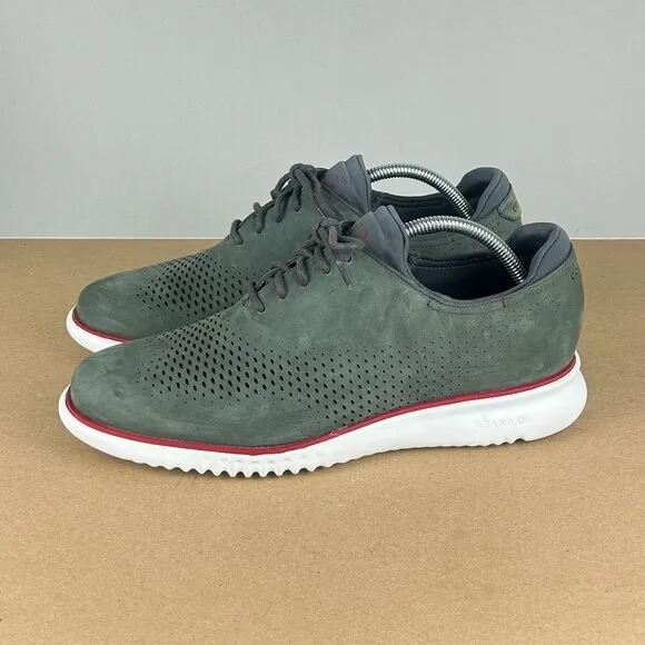 Cole Haan 2.Zerogrand Laser Wingtip Oxford Shoes Mens 10 Gray White Low Top