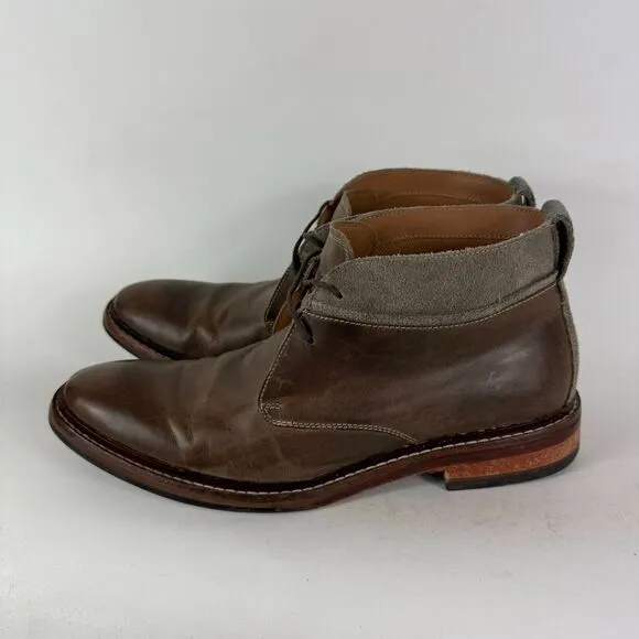 Cole Haan Chukka Boots Men's 9.5 Brown Leather Almond Toe Lace-Up Block Heel