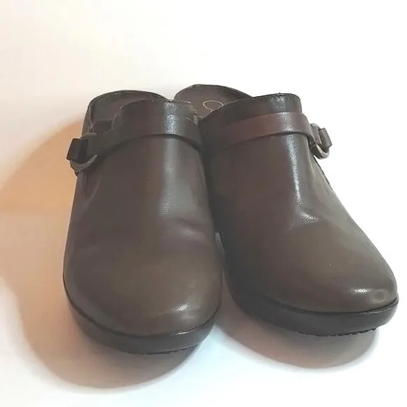 Cole Haan Collab Shelly NEW Brown Leather Wedge Buckle Wedge  Clog 8B