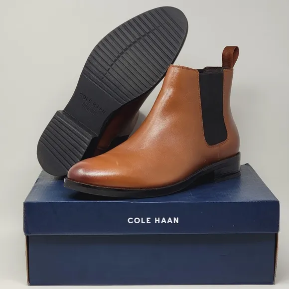 Cole Haan Grand  Dress Chelsea Leather Boots C37859 British Tan Mens Size 12 New