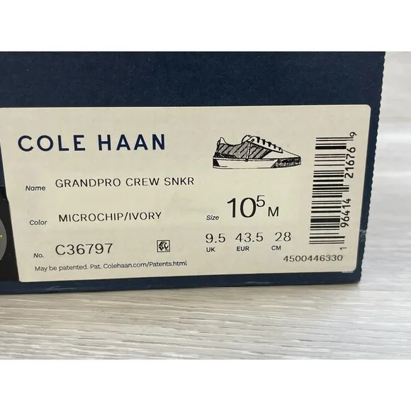 Cole Haan Grand Pro Crew C36797 Men's 10.5M Gray Leather Lace Up Casual Sneaker
