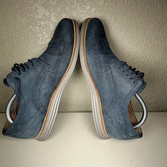 Cole Haan Mens 10.5 Original Grand Wingtip Derby Dress Shoe Blue Leather Brogue