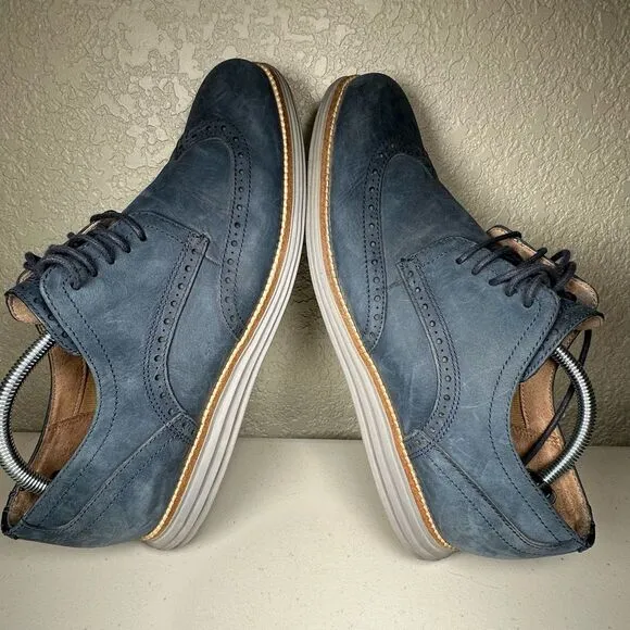 Cole Haan Mens 10.5 Original Grand Wingtip Derby Dress Shoe Blue Leather Brogue