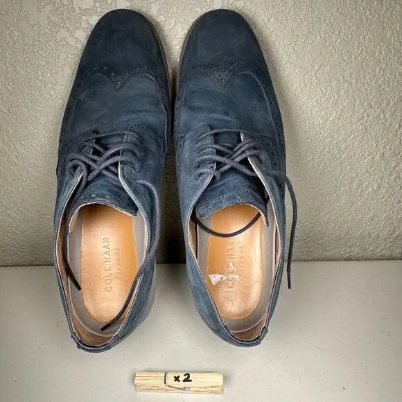 Cole Haan Mens 10.5 Original Grand Wingtip Derby Dress Shoe Blue Leather Brogue