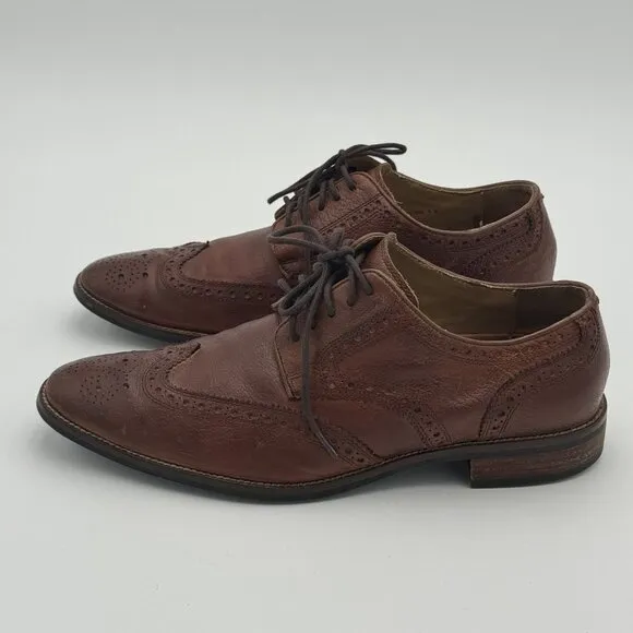 COLE HAAN Mens 9.5 Grand.OS Wingtip Oxford Leather Dress Shoes Brown C12362