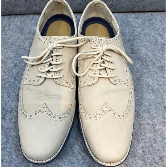 Cole Haan Men's Wingtip Oxford Dress Shoes Leather Comfort Beige Blue Size 11.5
