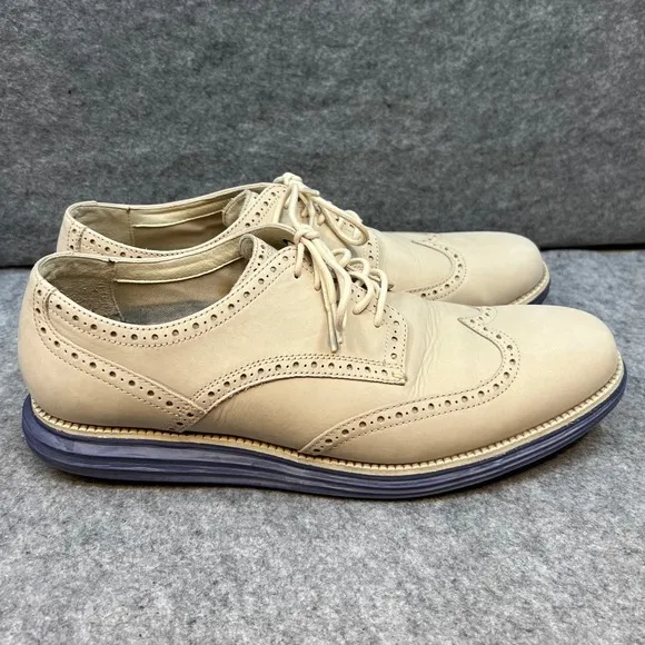 Cole Haan Men's Wingtip Oxford Dress Shoes Leather Comfort Beige Blue Size 11.5