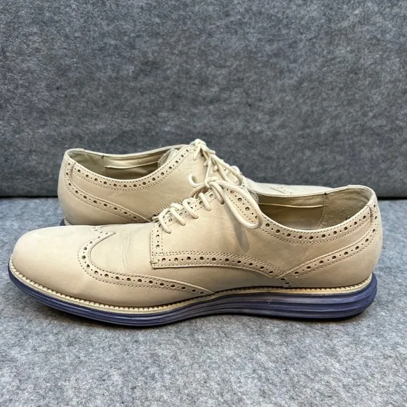 Cole Haan Men's Wingtip Oxford Dress Shoes Leather Comfort Beige Blue Size 11.5